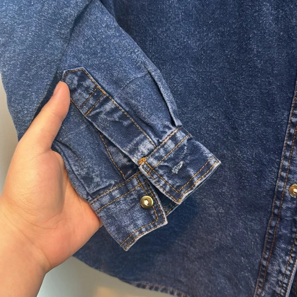 Vintage Pretty Bleu Blue Acid Washed Denim Beaded Sequin Embellished Shirt Sz M - Picture 4 of 5